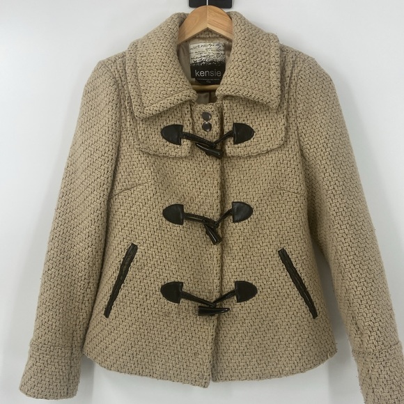 Kensie Wool blend toggle close beige tweed look jacket - Picture 16 of 16